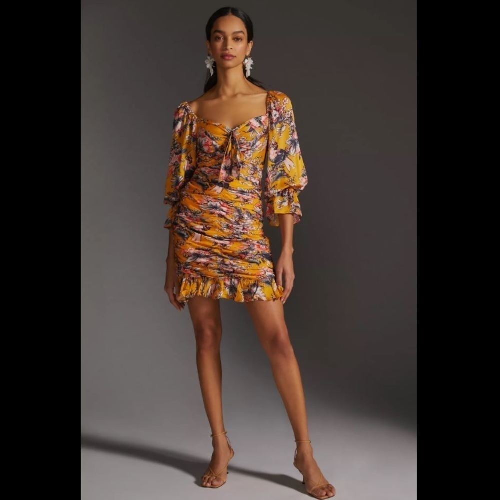 Anthropologie NWT Ranna Gill Ruched Floral Mini Dress Size XXS. - Picture 2 of 10